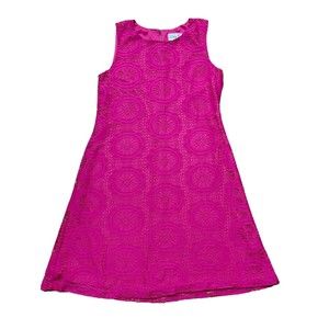 Barbiecore Eliza J Womens Summer Dress Size 8 Crochet Eyelet Lined Hot Pink EUC